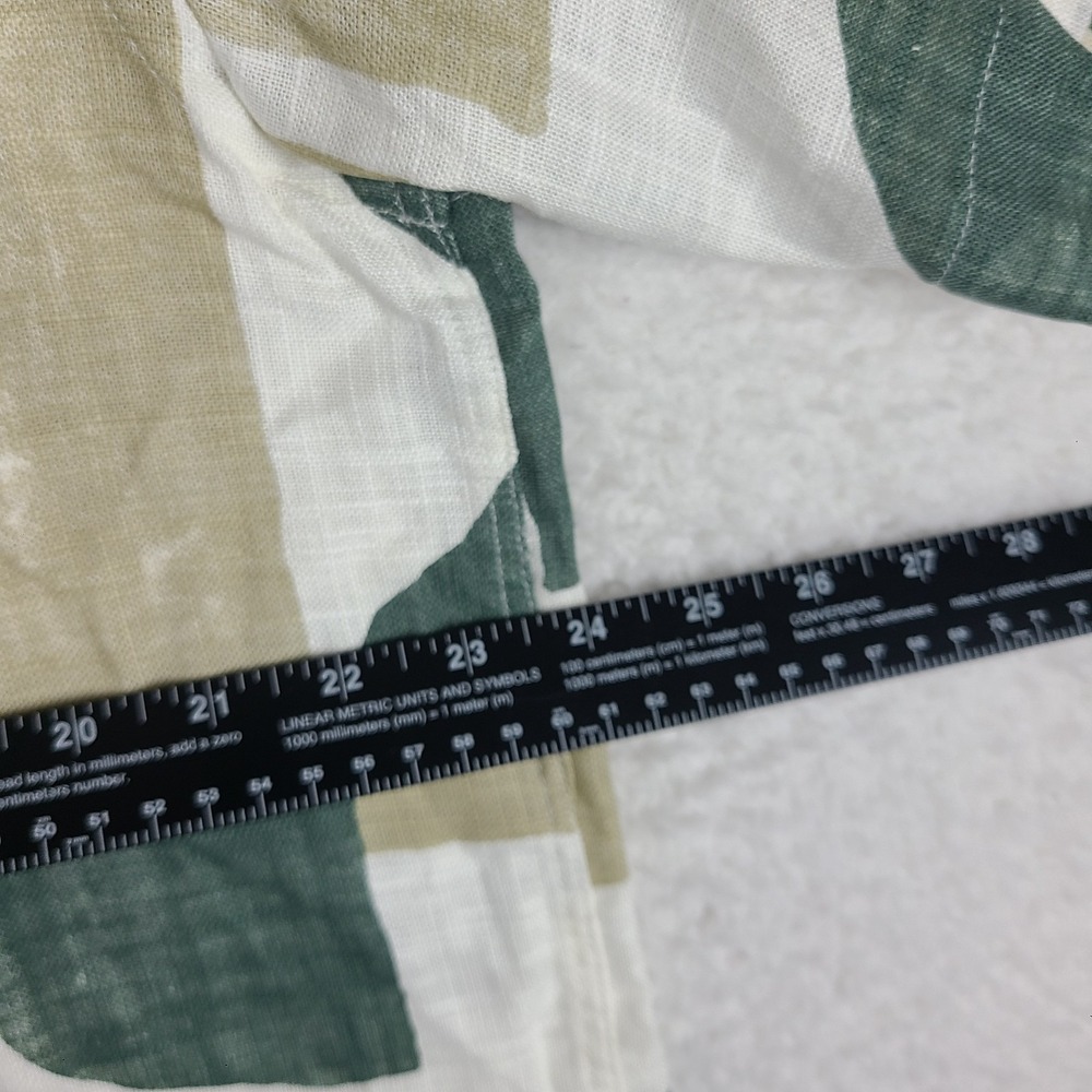 ZARA Shirt Mens XL Green Beige Geometric Linen Hawaiian Button Up Short Sleeve - Picture 5 of 11